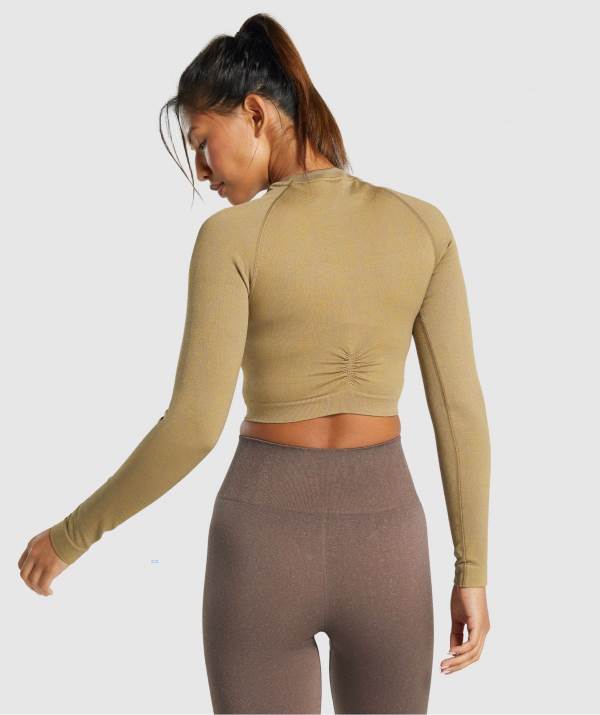 Damske Crop Top Gymshark Adapt Fleck Seamless Long Sleeve Svetlo Hnede | UD4679250